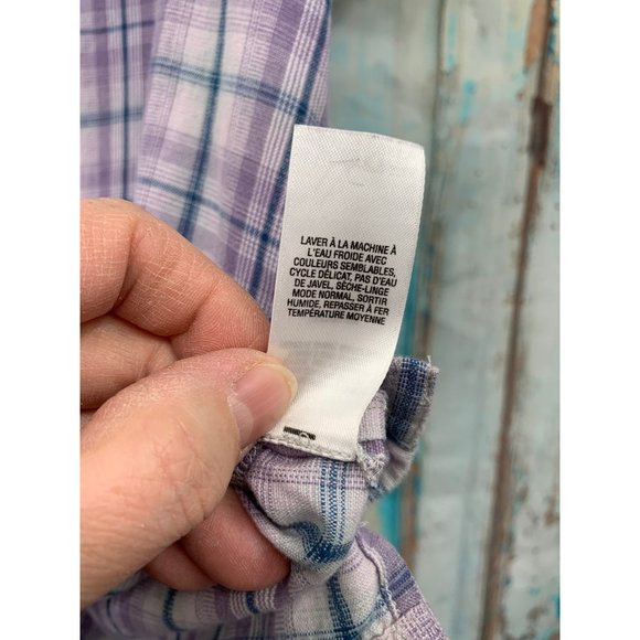 Cabela Womans Button Down with Pockets Short Sleeve  Large Purple | Blue Plaid - Picture 6 of 8
